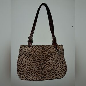 Brighton Leopard Print Handbag with Braided Leather Straps and Heart Charm